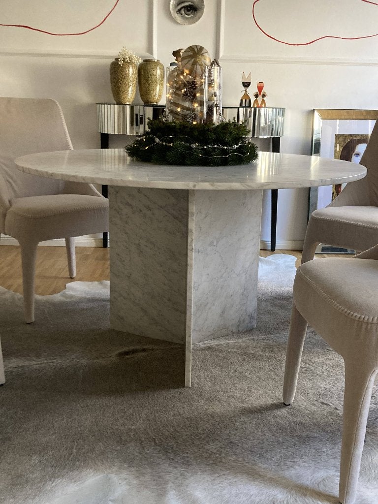 Vintage 1970s Carrara marble dining table Ø120 cm, Ophalen, Overige materialen, Design, Rond