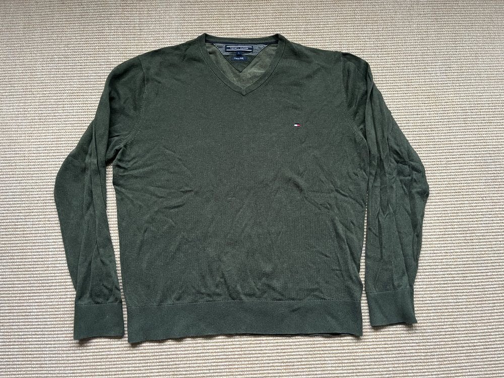 Tommy Hilfiger cotton silk heren trui groen maat L, Kleding | Heren, Maat 52/54 (L), Tommy Hilfiger, Ophalen of Verzenden, Gedragen