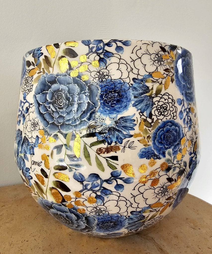 Orig. TS Bloempot ‘Dutch Blue’ –Designed by Lammie (Ø20xH22), Huis en Inrichting, Woonaccessoires | Vazen, Ophalen of Verzenden