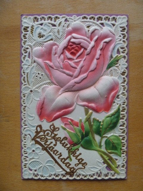 Blinddruk (embossing) kaart.  Verjaardag. Rond 1920. Liefde., Ophalen of Verzenden, Voor 1920, Gelopen, Feest(dag)