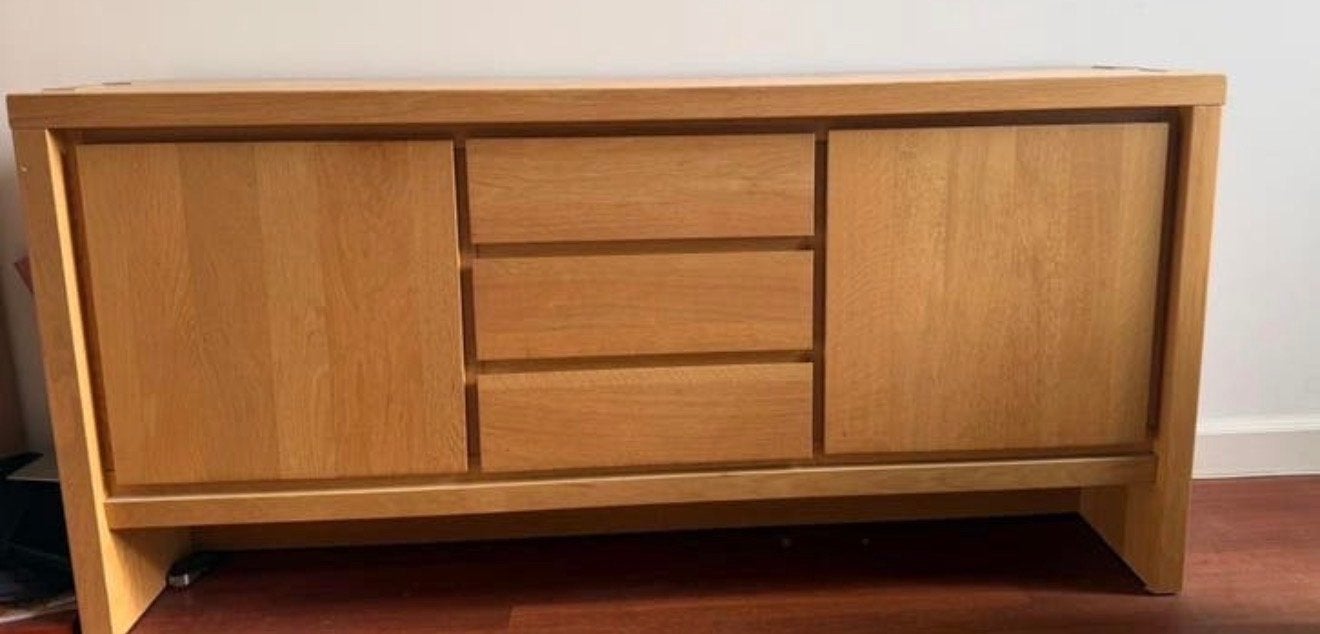 Massief Eiken Dressoir - Belgisch Design - 185x45x90cm, Ophalen, Gebruikt, 150 tot 200 cm, Eikenhout