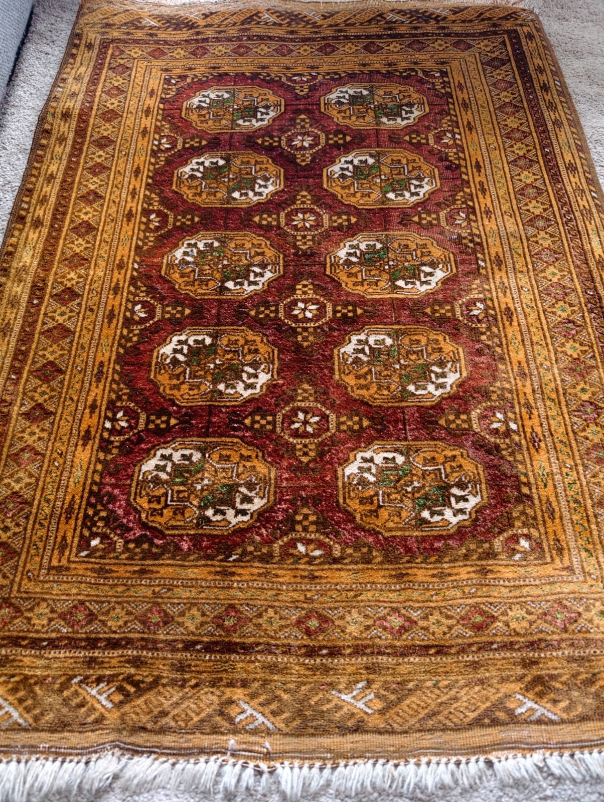 Prachtig authentiek vintage handgeknoopt Turkmen Bukhara-tap, Ophalen of Verzenden, Rechthoekig, 200 cm of meer