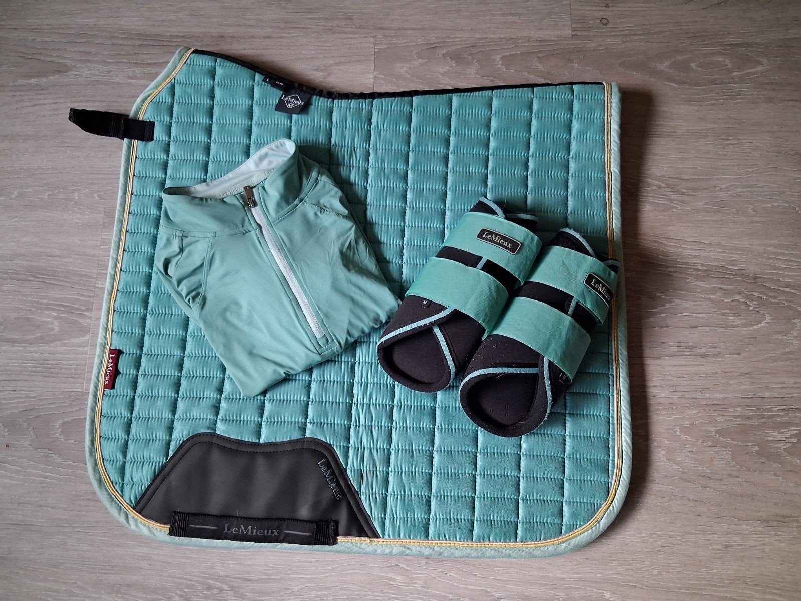 Lemieux Lagoon set: dekje, beschermers en longsleeve, Dieren en Toebehoren, Dressuurdekje, Ophalen of Verzenden, Zo goed als nieuw
