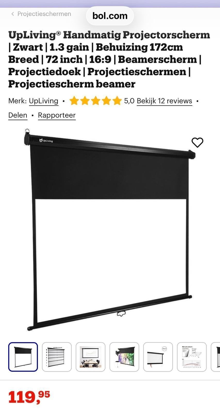 UpLiving Projectiescherm 72 inch 16:9 Zwart, Ophalen, Handmatig, Nieuw