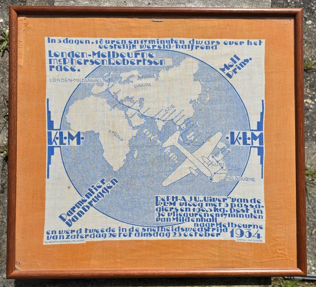 Zeldzaam Uiver herdenkingsdoek 1934, Verzenden, Gebruikt, Kaart, Foto of Prent