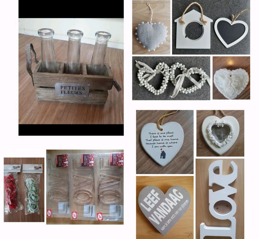 Decoratieve set vaasjes en diverse harten huisinrichting, Hout, Gebruikt, Meerkleurig, Ophalen of Verzenden