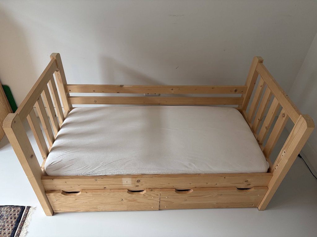 Rockwood Kinderbed Tim Naturel met lattenbodem, matras, Gebruikt, 70 tot 85 cm, 140 tot 160 cm, Ophalen