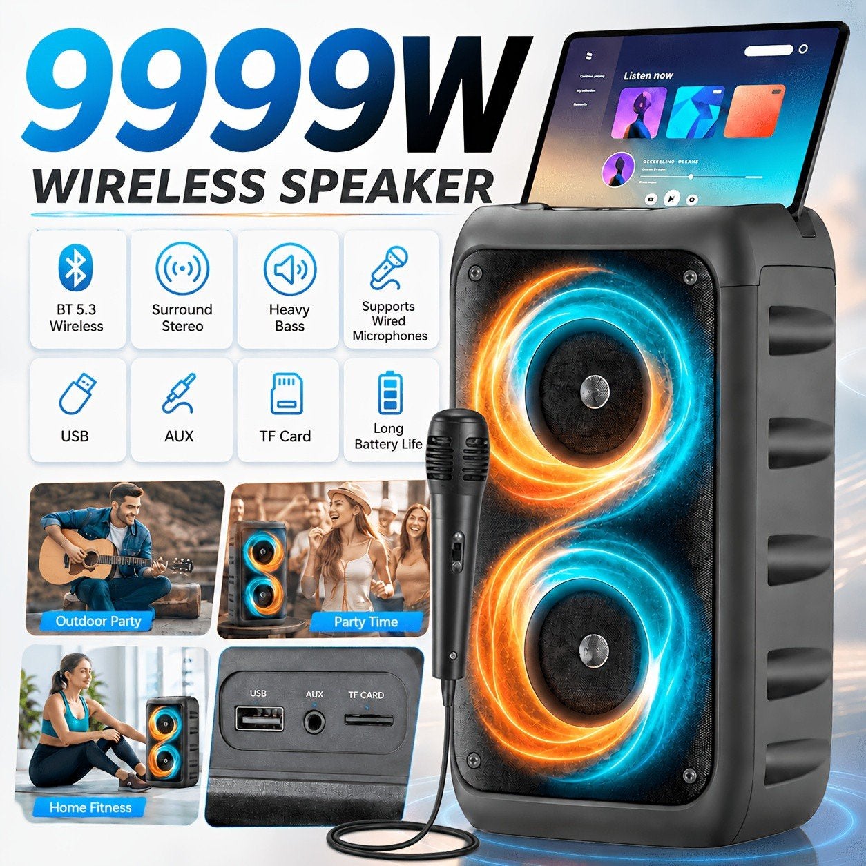Draagbare draadloze bluetooth speaker met microfoon, Overige typen, Nieuw, Ophalen of Verzenden, 150 watt of meer