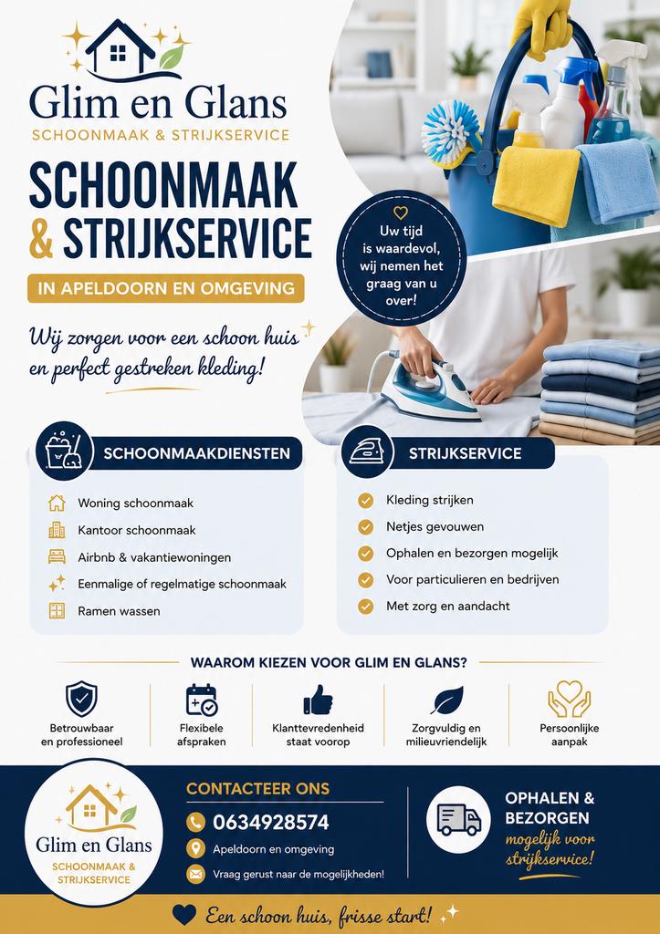 Schoonmaken & Strijkservice in Apeldoorn en omgeving, Ophalen of Verzenden