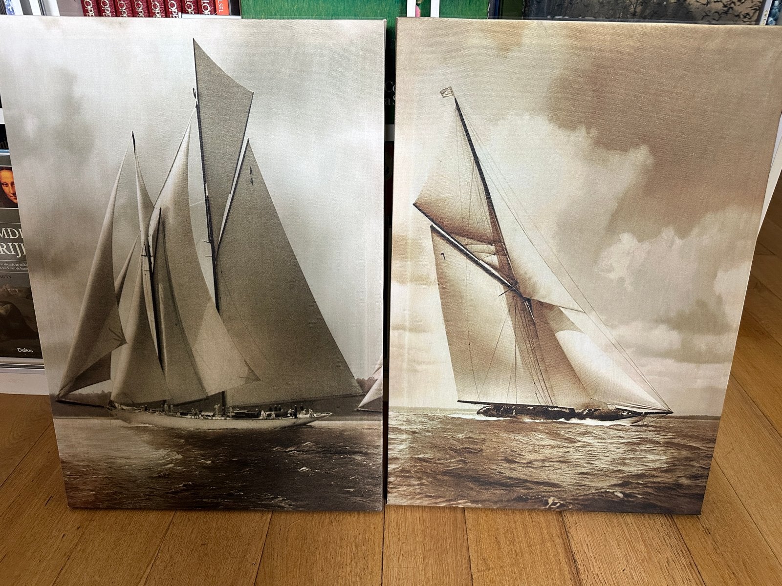 Set van 2 canvas prints van zeilschepen, 50 – 75, Minder dan 50 cm, Gebruikt, Ophalen of Verzenden