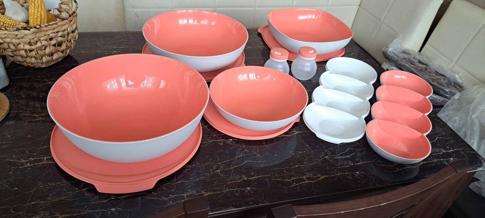 Nieuwe Tupperware Allegra set + gratis verzending, Ophalen of Verzenden, Nieuw, Oranje, Schaal
