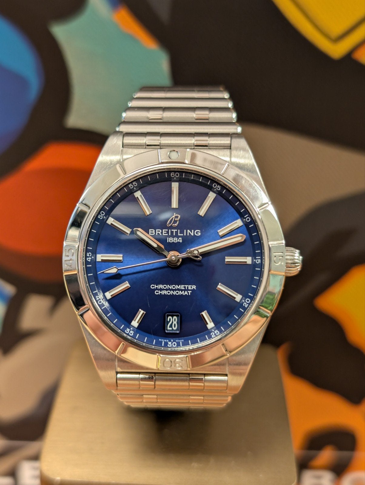 Breitling Chronomat 36 lady sunburst blue wijzerplaat, Ophalen of Verzenden, Zo goed als nieuw, Staal, Overige merken