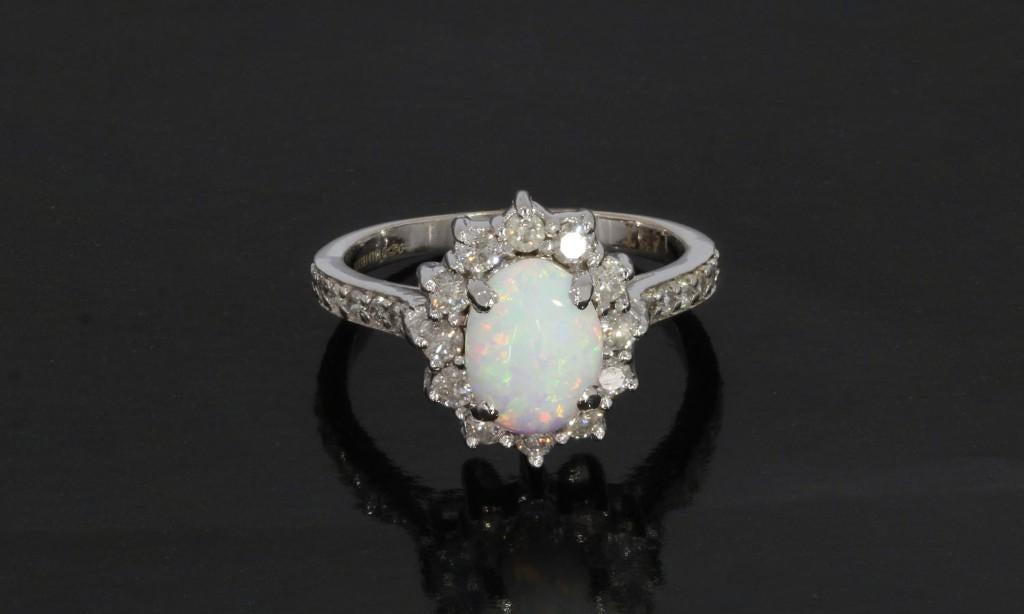 Opaal 26 diamanten exclusieve wit gouden dames ring briljant, Voordeelsieraden, Verzenden, Zo goed als nieuw, 17 tot 18