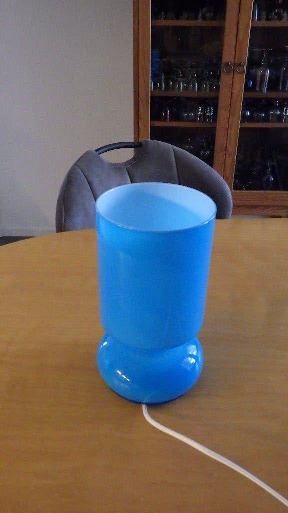 vintage blauwe glazen tafellamp van Ikea, Blauw, Gebruikt, Vintage, E14 (klein)