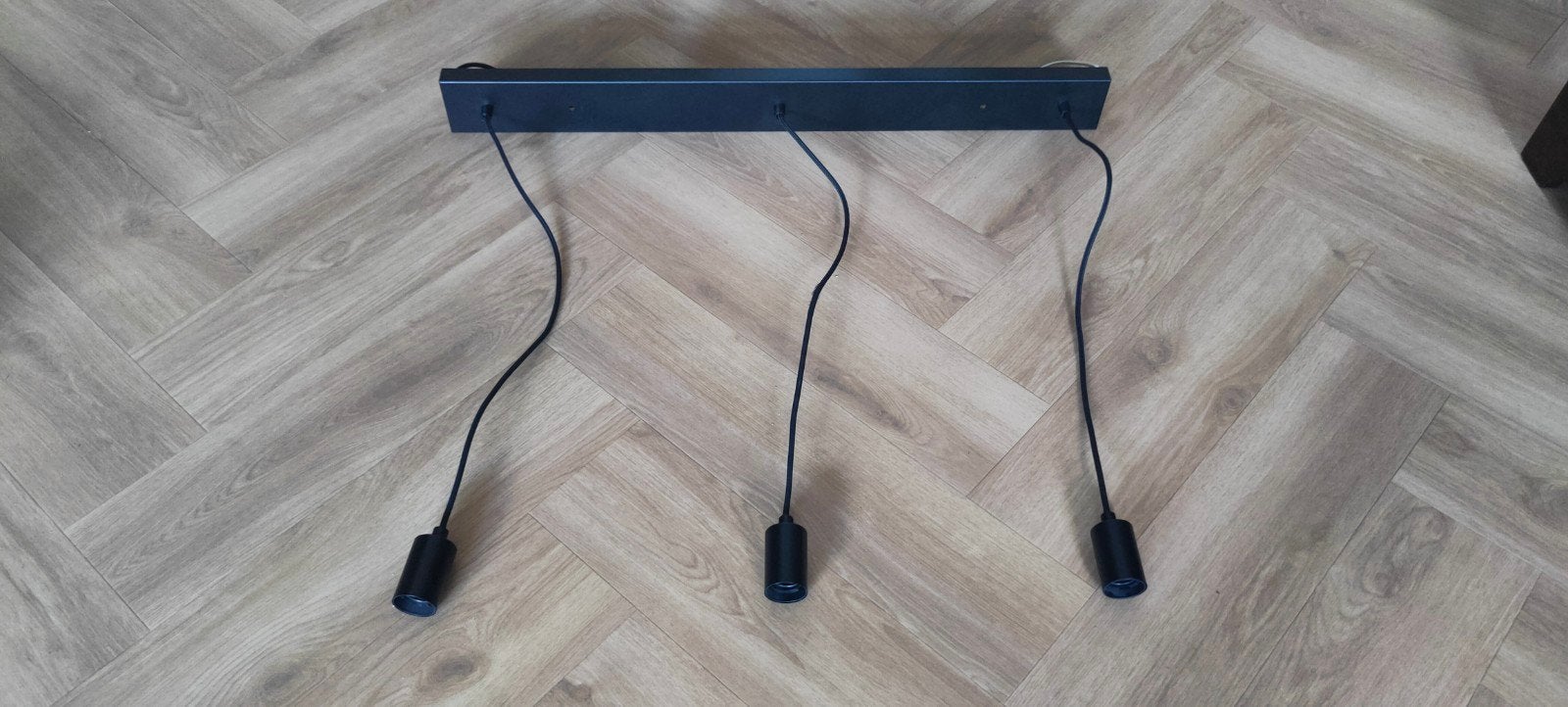 Zwarte hanglamp met 3 fittingen - Modern design, Ophalen, Gebruikt, Modern, Industrieel, E27 (groot)
