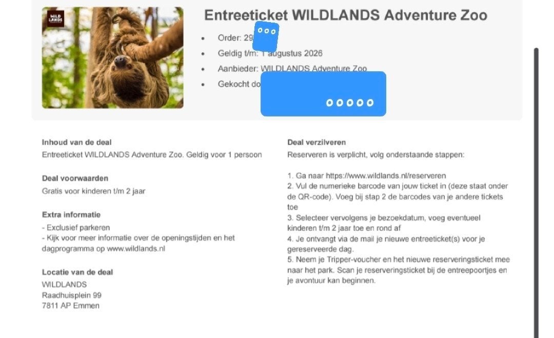 3 tickets Wildlands te koop, Tickets en Kaartjes, Drie personen of meer, Ticket of Toegangskaart
