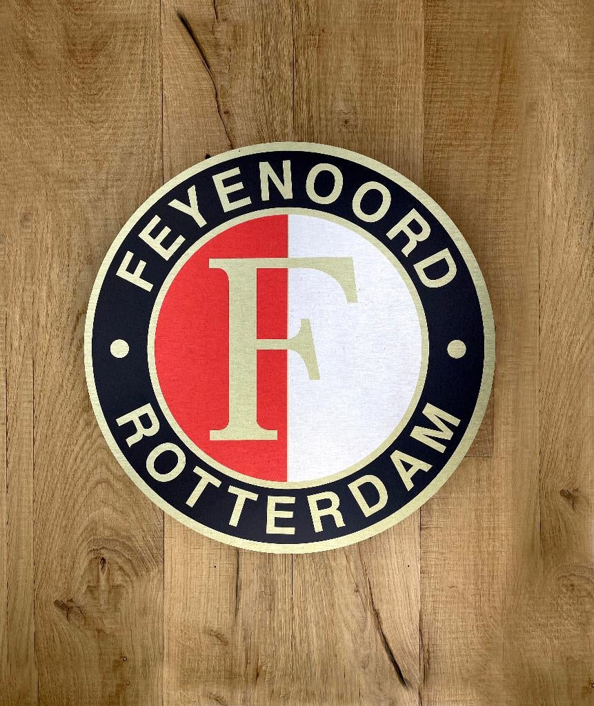 Reclamebord Feyenoord logo, aluminium, rvs look, 40x40 cm, Ophalen of Verzenden, Nieuw, Reclamebord