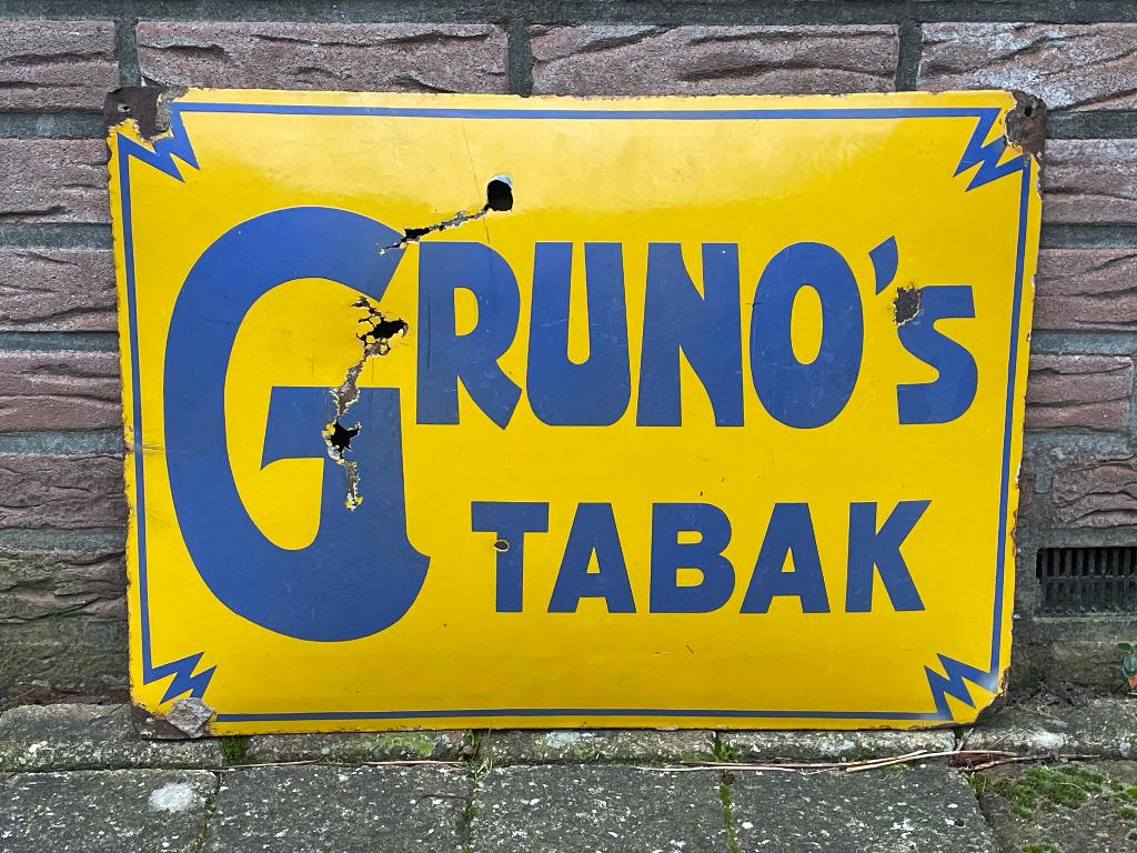 Emaille Reclamebord Gruno 's Tabak, Ophalen of Verzenden, Gebruikt, Reclamebord