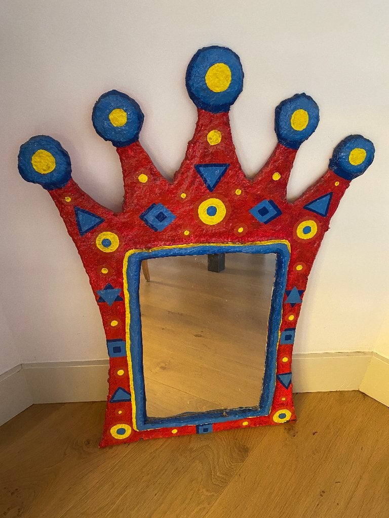 Kleurige spiegel kroon rood, Ophalen, Gebruikt, Handgemaakt, Lamp