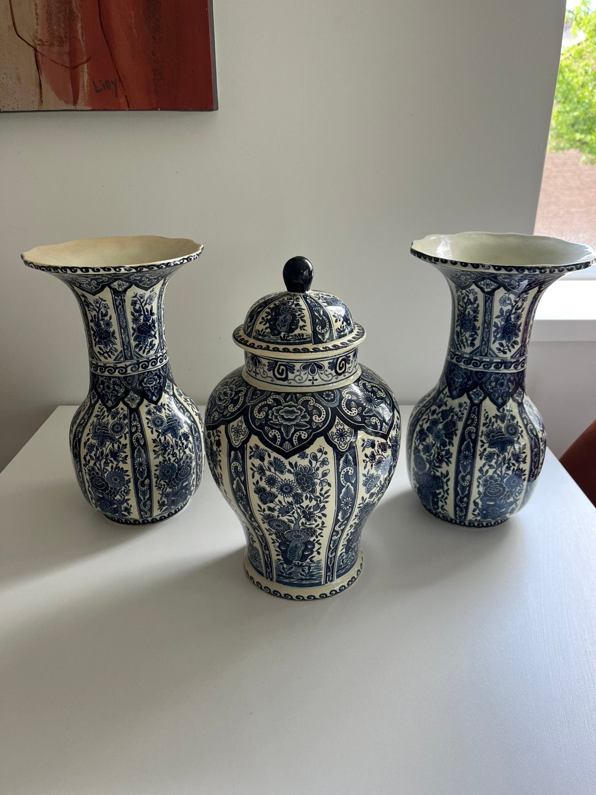 Boch Belgium Delft’s – 3-delige set | 2 vazen + dekselpot, Ophalen