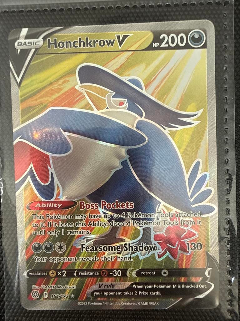 Honchkrow V Pokémon Kaart (161/172) - Brilliant Stars, Ophalen of Verzenden, Zo goed als nieuw, Losse kaart, Foil