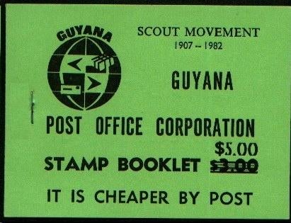GUYANA 1982 $ 5.00 on $ 3.00 green Postzegelboekje, Ovpt.in, Verzenden, Postfris, Zuid-Amerika
