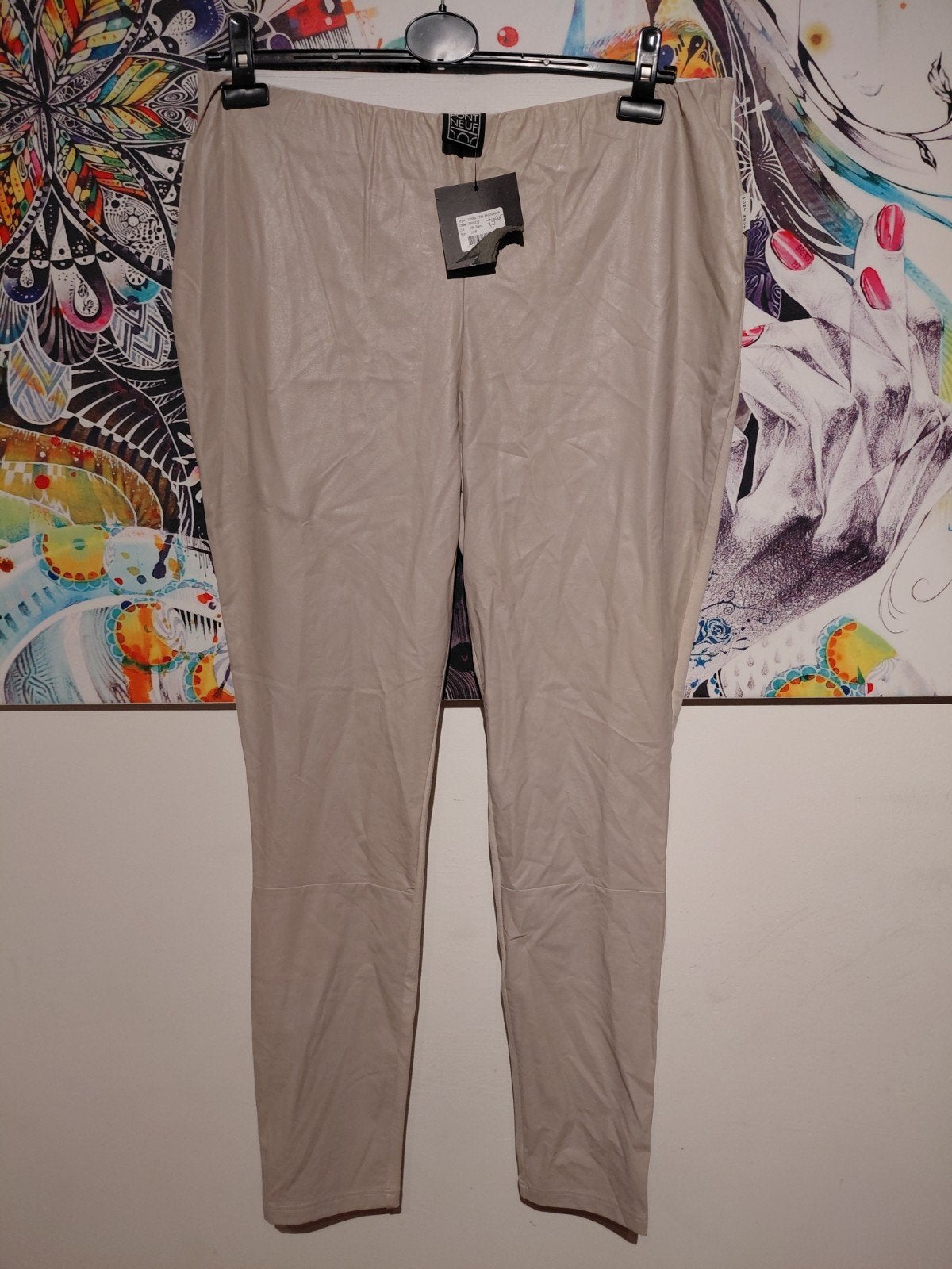 Nieuwe Pont Neuf broek maat 46 lederlook voorkant, Beige, Maat 46/48 (XL) of groter, Nieuw, Ophalen of Verzenden