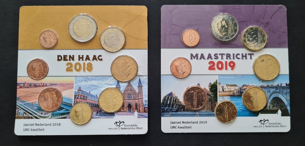 Twee muntensets UNC Nederland 2018 en 2019, Ophalen of Verzenden, Koningin Beatrix, Euro's