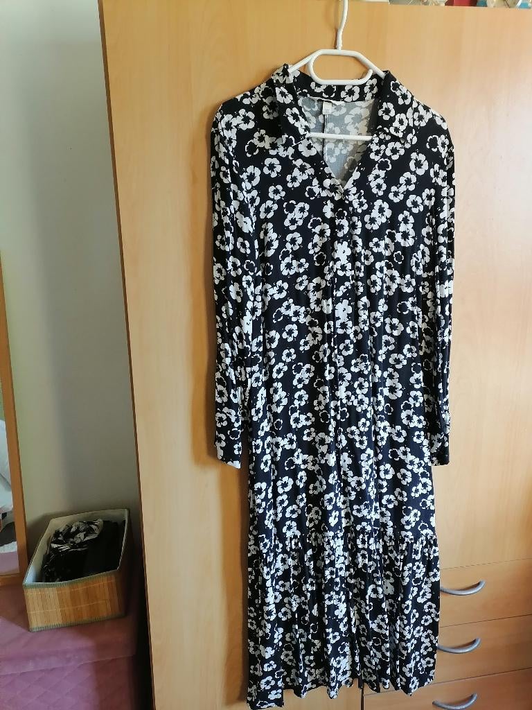 VISCOSE MAXI JURK-FLORAL-M-NIEUW, Maat 38/40 (M), Wit, Nieuw, Ophalen of Verzenden