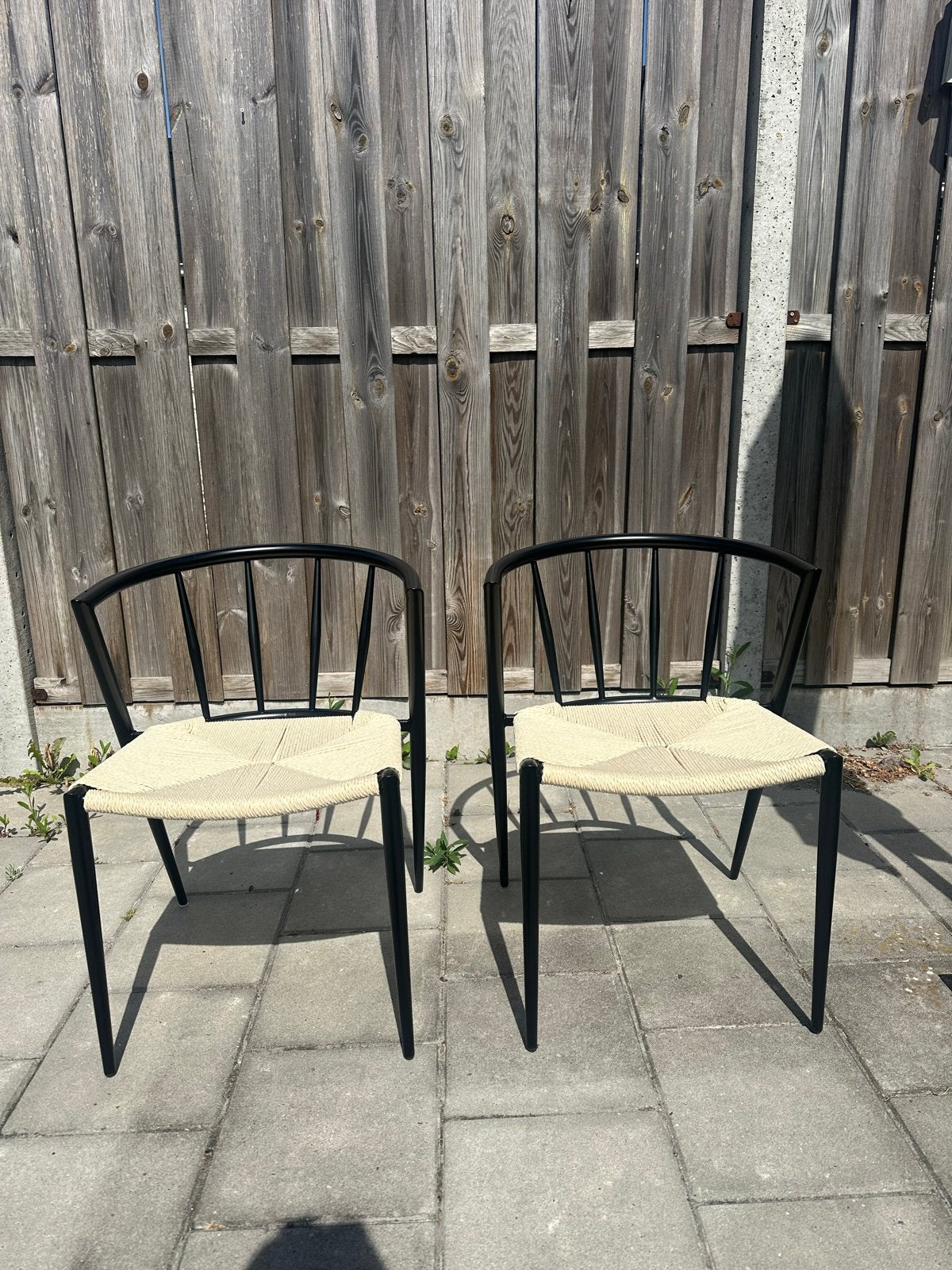 Set van 2 zwarte stoelen met rieten zitting, Huis en Inrichting, Stoelen, Ophalen, Twee, Zwart, Zo goed als nieuw