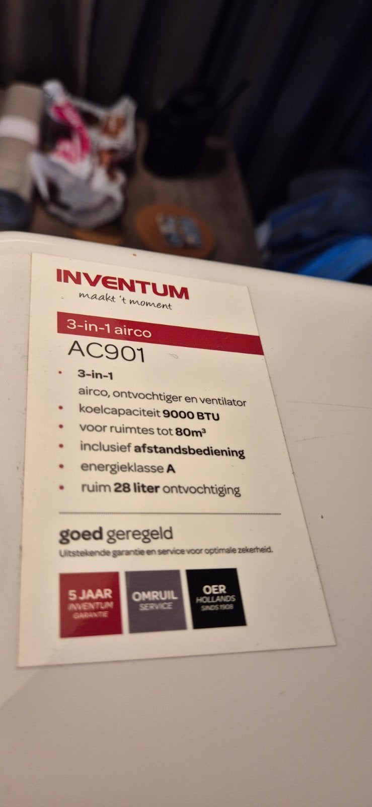 Mobiele airco van Inventum, Witgoed en Apparatuur, Airco's, Ophalen, Minder dan 60 m³, 3 snelheden of meer, Zo goed als nieuw