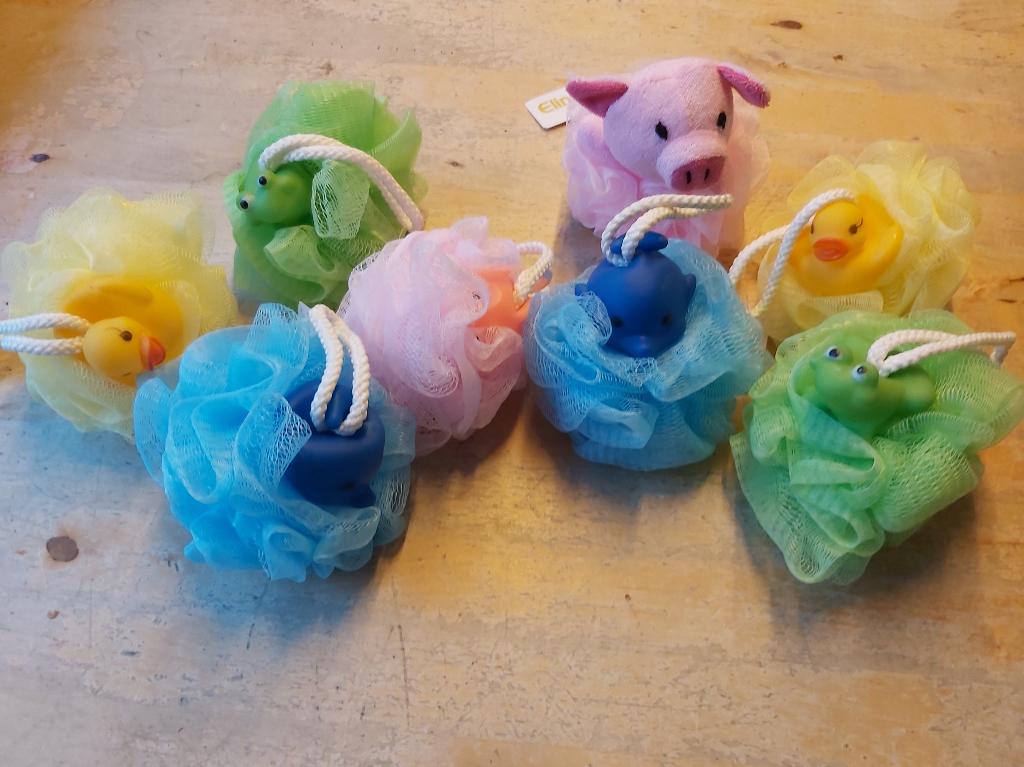 Nieuwe gezellige  badsponsen douche puff met lief diertje, Ophalen of Verzenden, Nieuw, Overige kleuren, Overige typen