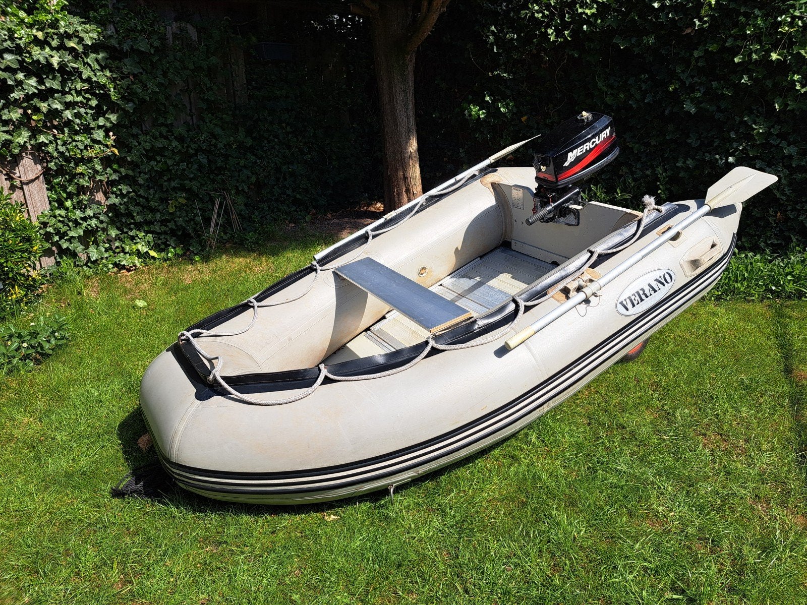 Rubberboot met 5 pk buitenboordmotor, Watersport en Boten, Ophalen, Overige typen, Twee personen, Gebruikt