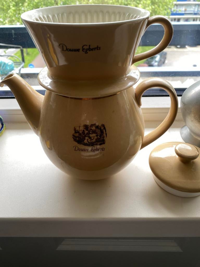 Vintage Douwe Egberts Koffiekan met Filter en Deksel, Ophalen of Verzenden