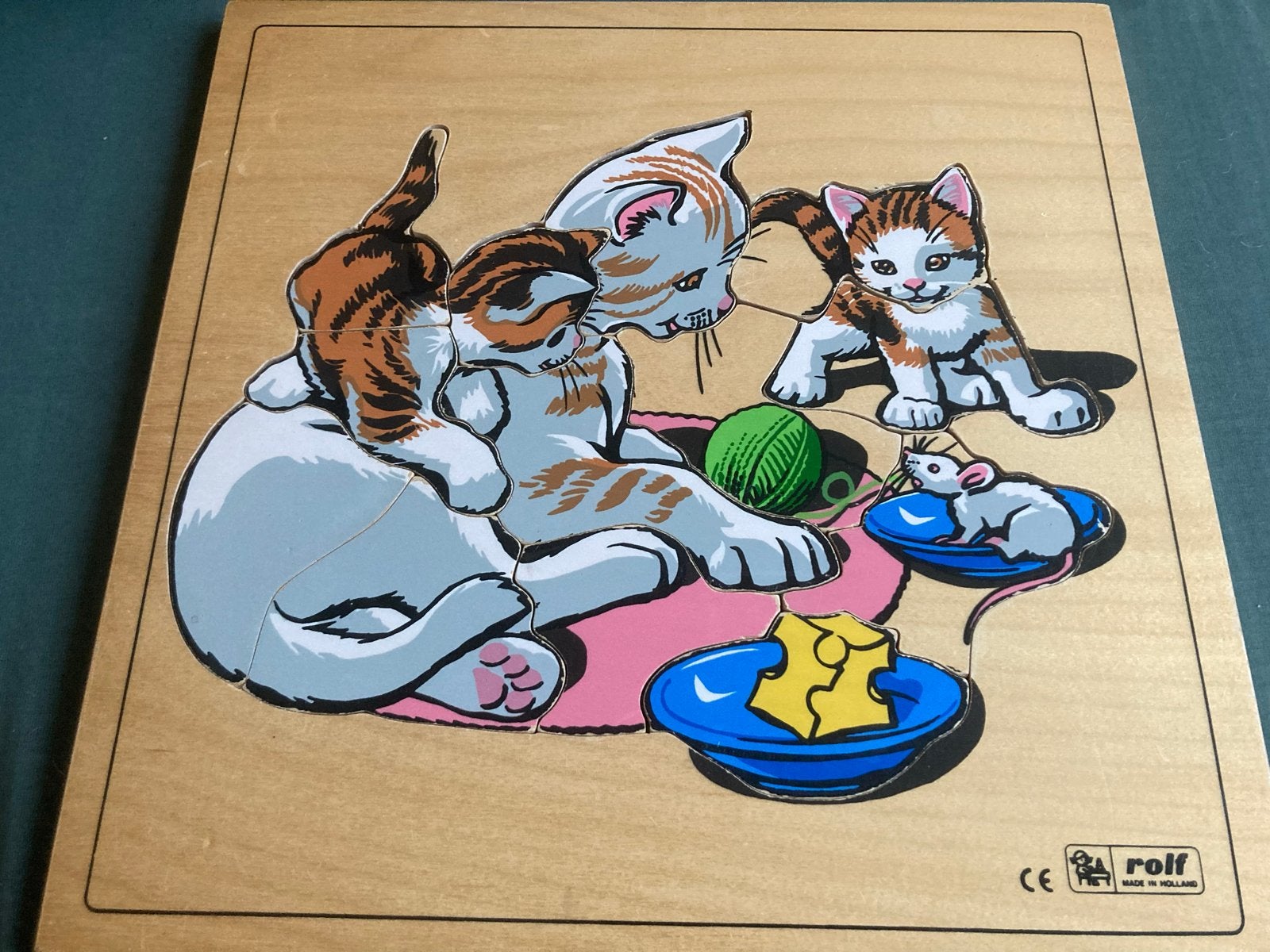 Houten inlegpuzzel   Rolf met katjes, 2 tot 4 jaar, Gebruikt, Ophalen of Verzenden, Van hout