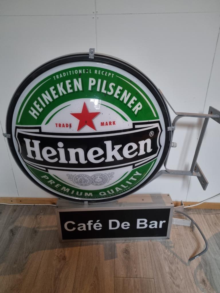 Heineken bier lichtbak met onderbak lamp  verlichting, Ophalen, Gebruikt, Lichtbak of (neon) lamp