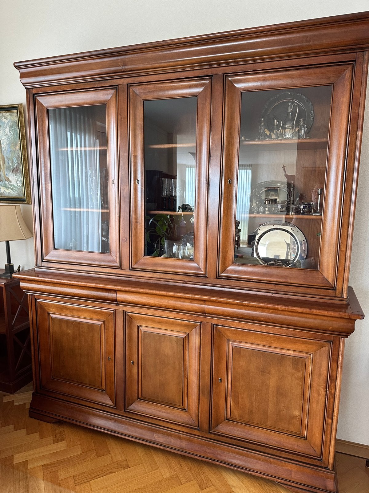 Klassieke Houten Vitrinekast met Glazen Deuren, Antiek en Kunst, Ophalen