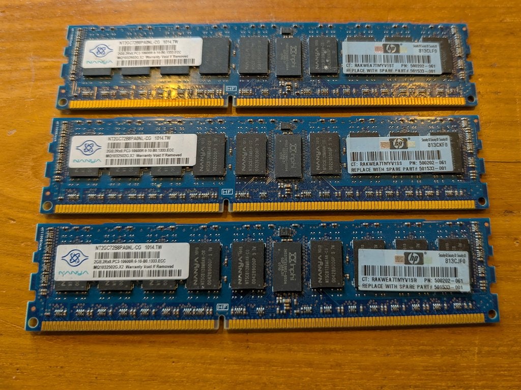 Set van 3x 2GB = 6GB DDR3 ECC PC3 server werkgeheugen van HP, Computers en Software, Server, DDR3, Ophalen of Verzenden, Zo goed als nieuw