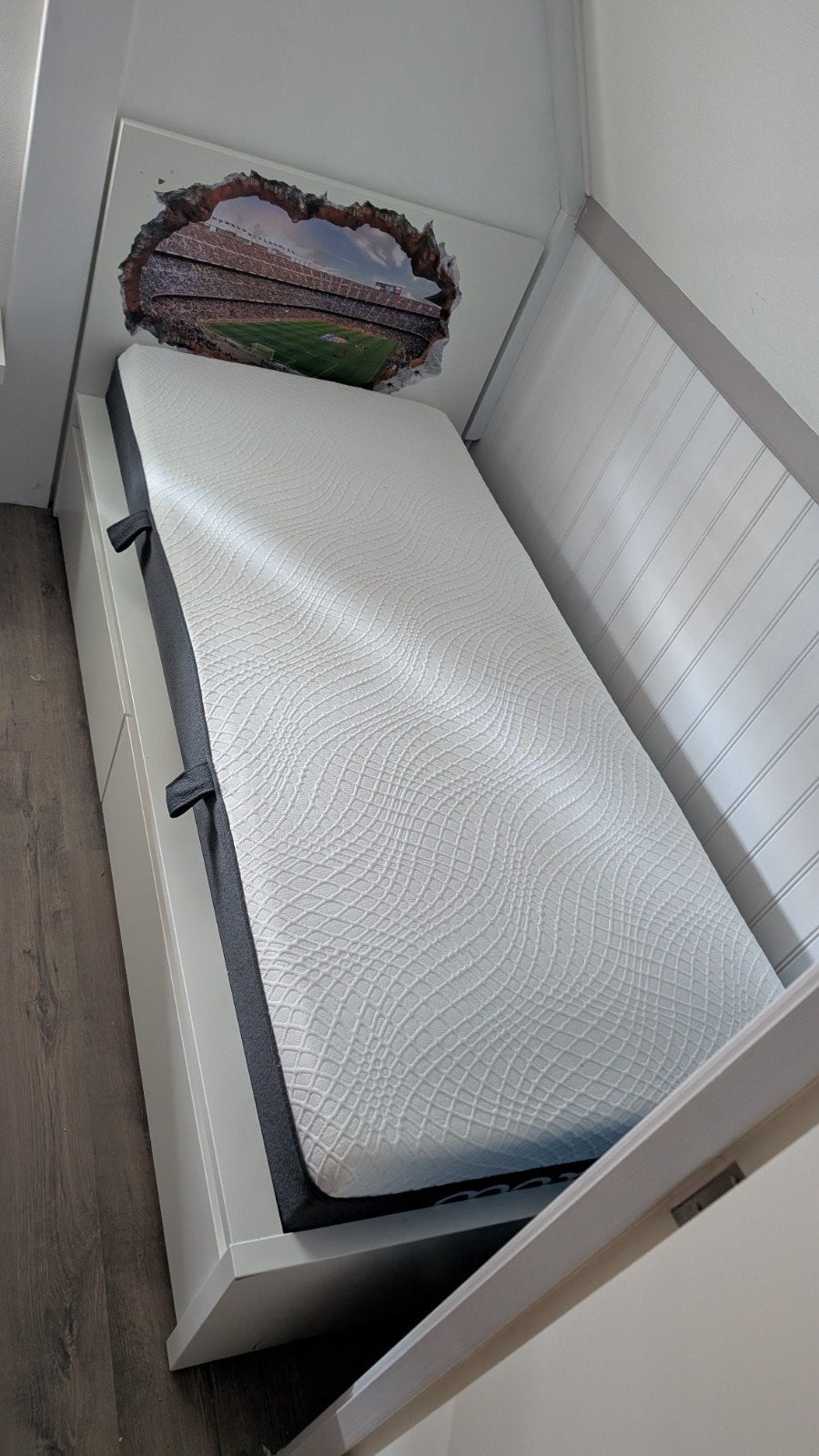 Eenpersoonsbed met lattenbodem en matras, Ophalen, Gebruikt, 90 cm, Eenpersoons