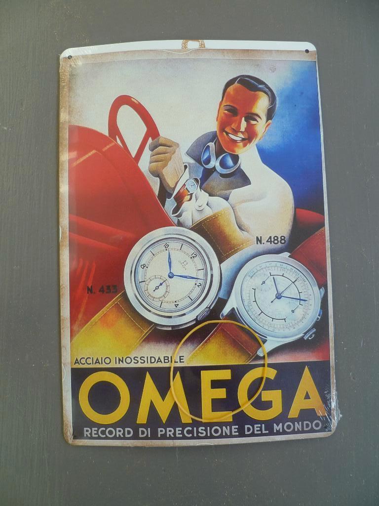 Reclamebord blik Omega 20 cm  x 30 cm, Verzamelen, Ophalen of Verzenden, Nieuw, Reclamebord