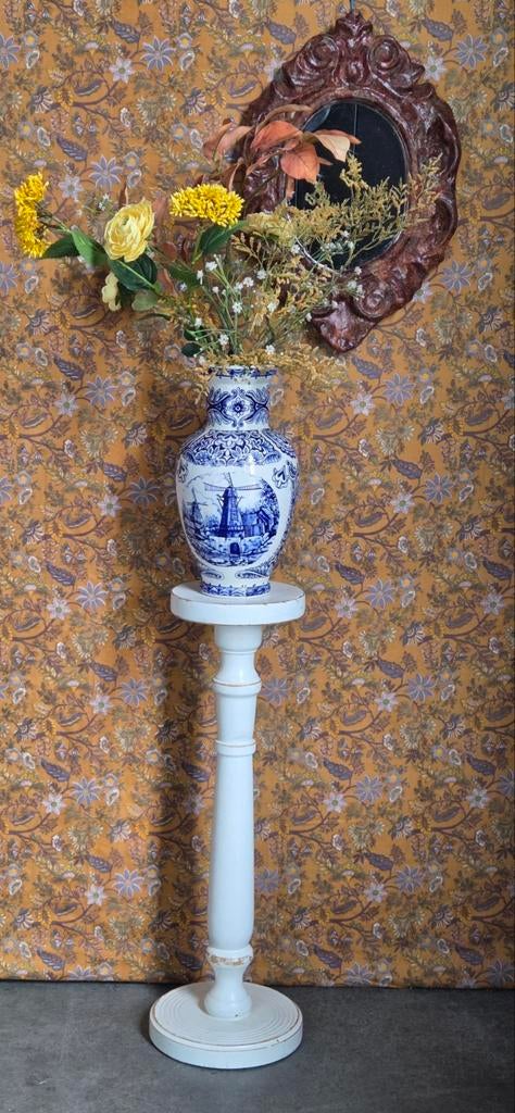 Wit vintage plantenzuil kandelaar tafeltje plantenstandaard, Ophalen of Verzenden