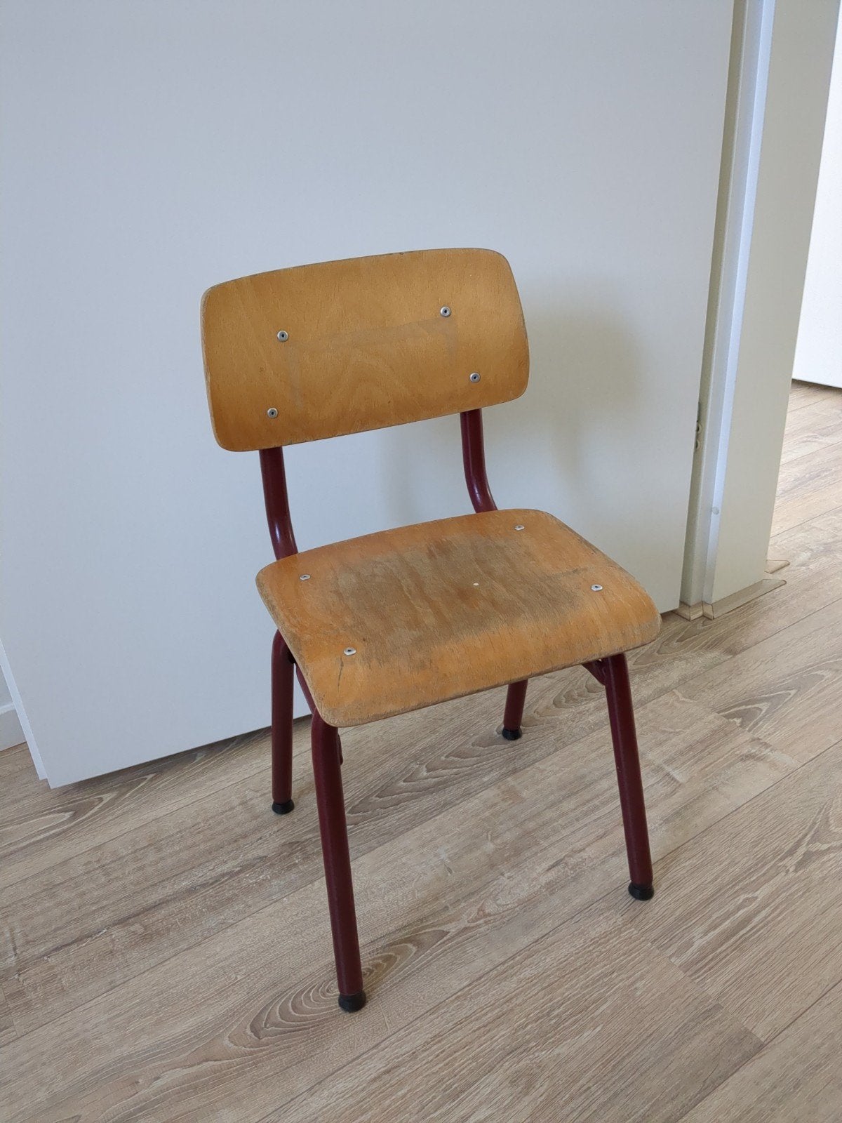 Vintage schoolstoel - Hout en metaal, Ophalen, Gebruikt, Overige kleuren, Vintage, Retro, Industrieel