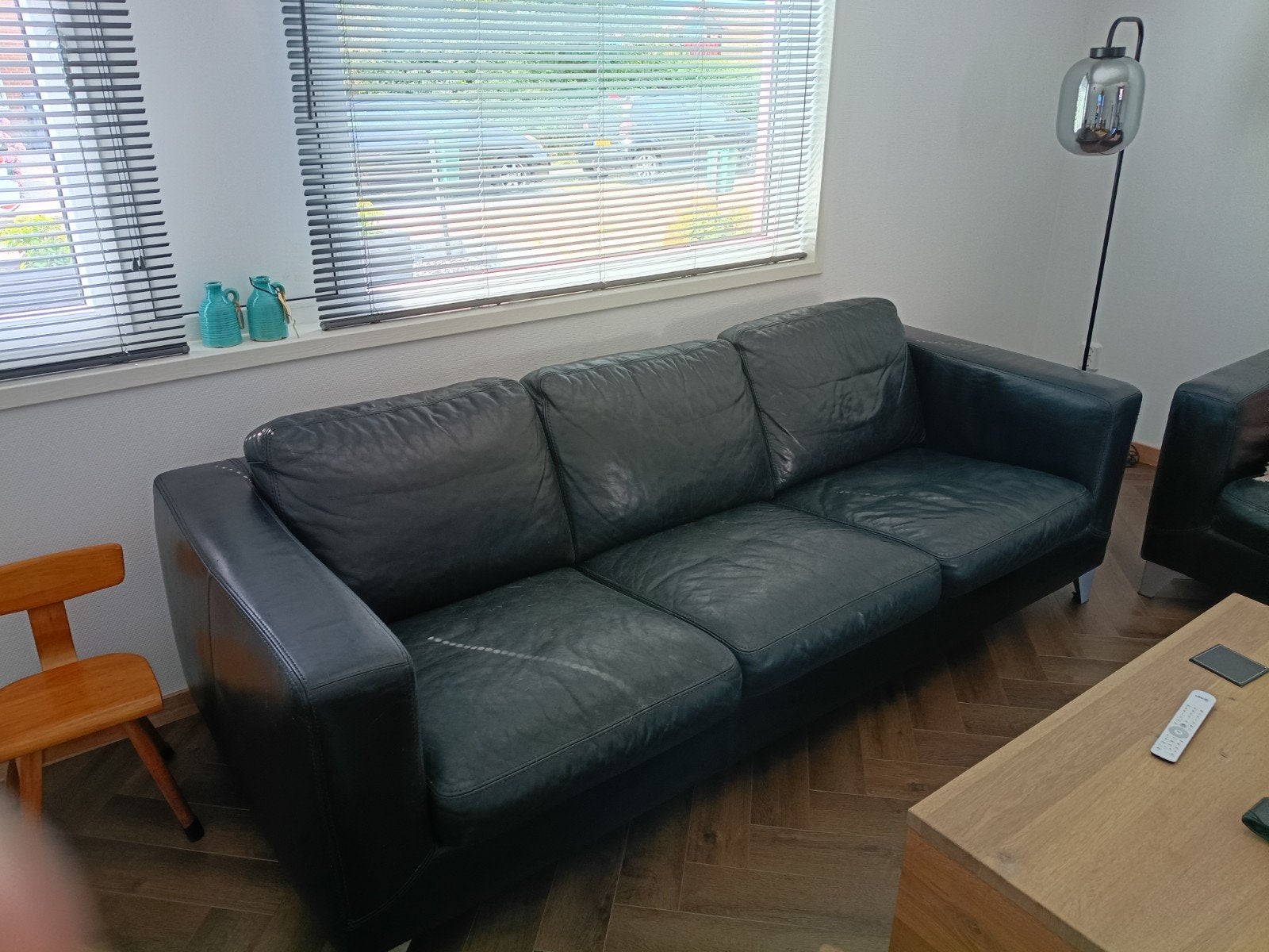 zware zwart leren kwaliteits bank!!! machalke! 2 +3 sits, Ophalen, Gebruikt, Leer