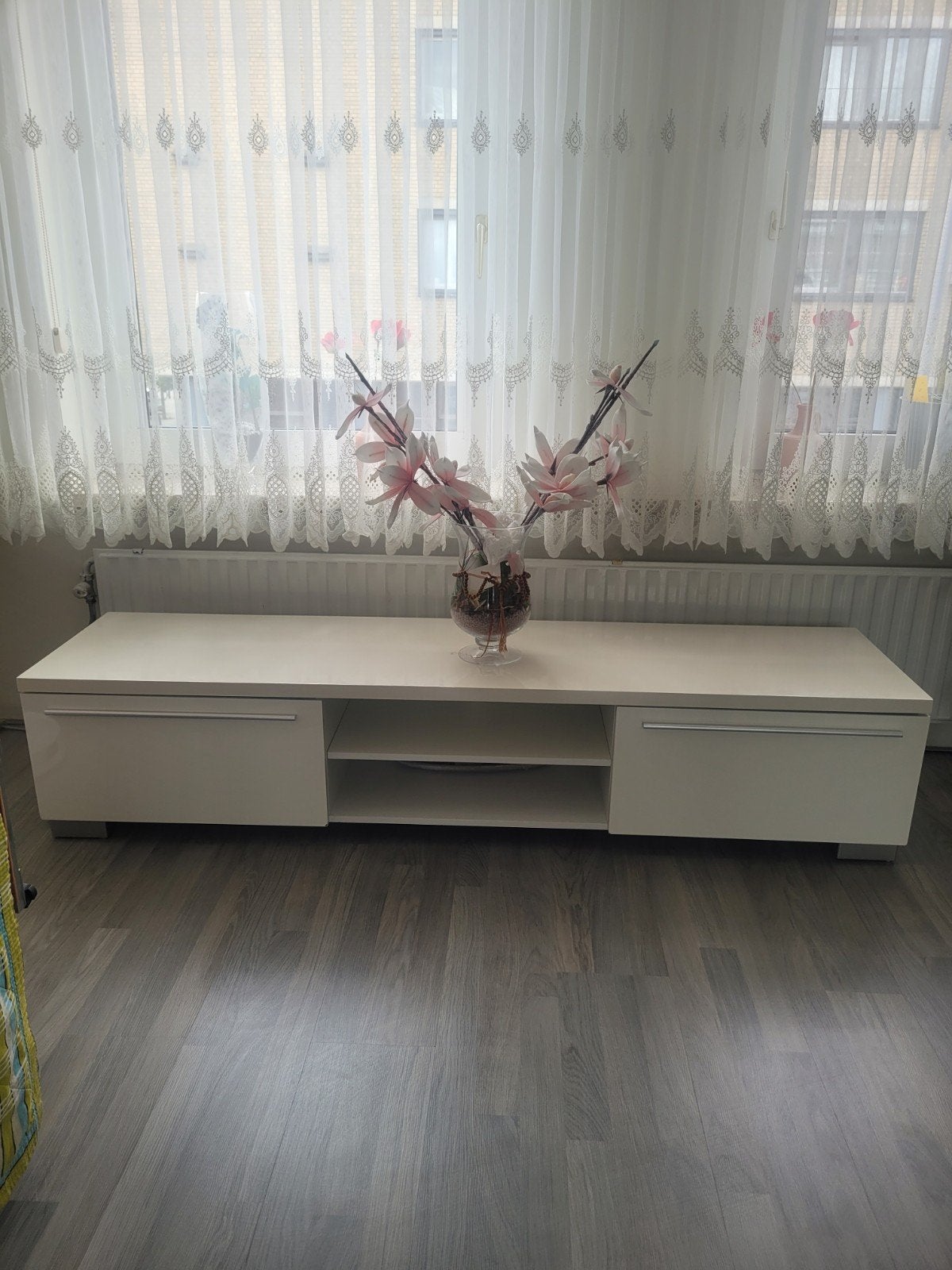 Wit hoogglans tv-meubel, Ophalen, Gebruikt, 100 tot 150 cm, Minder dan 100 cm