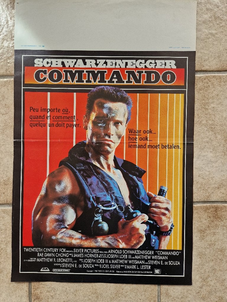 filmaffiche Arnold Schwarzenegger Commando filmposter, Rechthoekig Staand, Ophalen of Verzenden, Zo goed als nieuw, A1 t/m A3