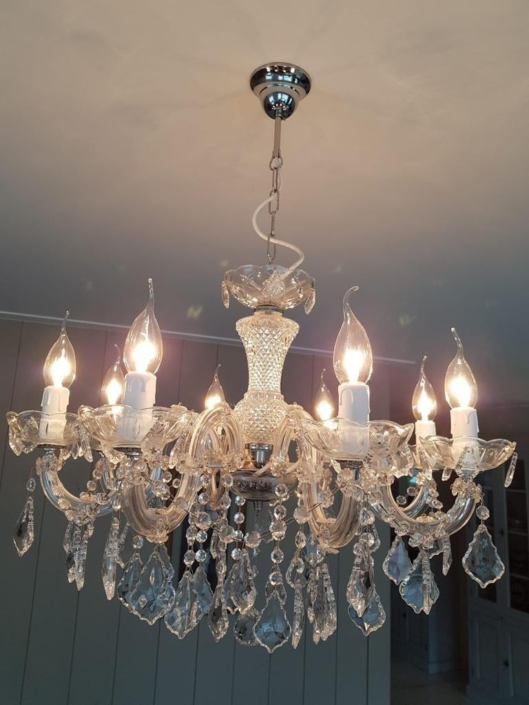 Prachtige 8 arms kandelaar lamp van glas Kroonluchter, Ophalen, Zo goed als nieuw, Glas, Brocante