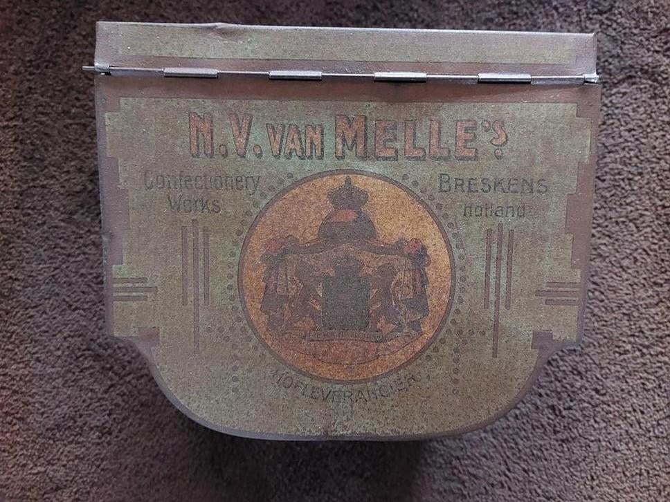 Oud groot winkelblik van N.V. van Melle's Breskens Holland., Verzamelen, Blikken, Ophalen of Verzenden, Gebruikt, Overige