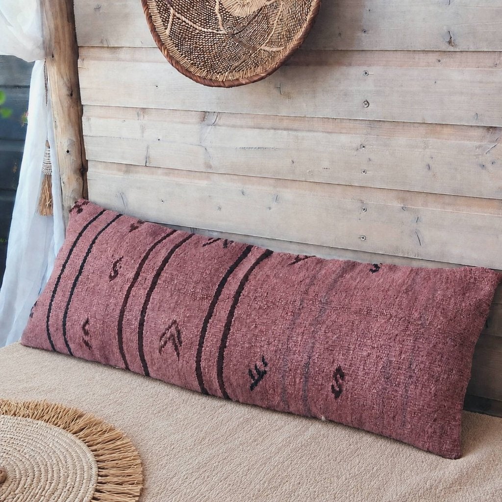XL Kelimkussen 40x105 - Vintage hennep kelim - Dusty mauve, Huis en Inrichting, Yazgibi, Overige kleuren, Verzenden, Handgemaakt