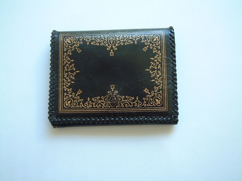zwart leren leer beurs portemonnee portefeuille ca 1960, Sieraden, Tassen en Uiterlijk, Portemonnees, Ophalen of Verzenden, Zwart
