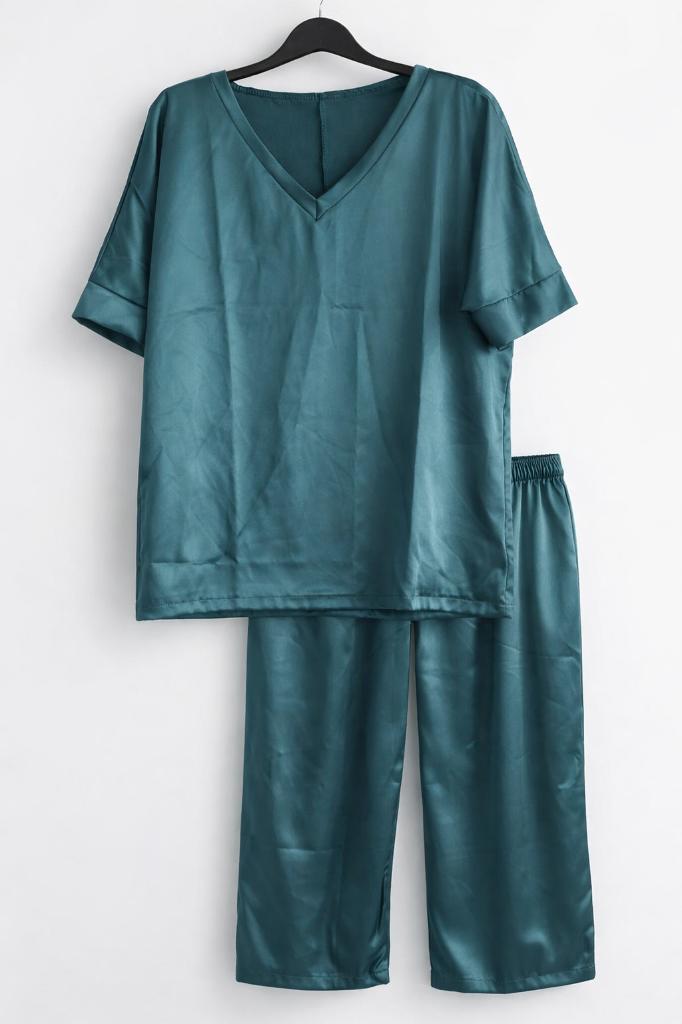 Groene satijnen pyjama set – maat S, Onbekend, Ophalen of Verzenden, Zo goed als nieuw, Maat 36 (S)
